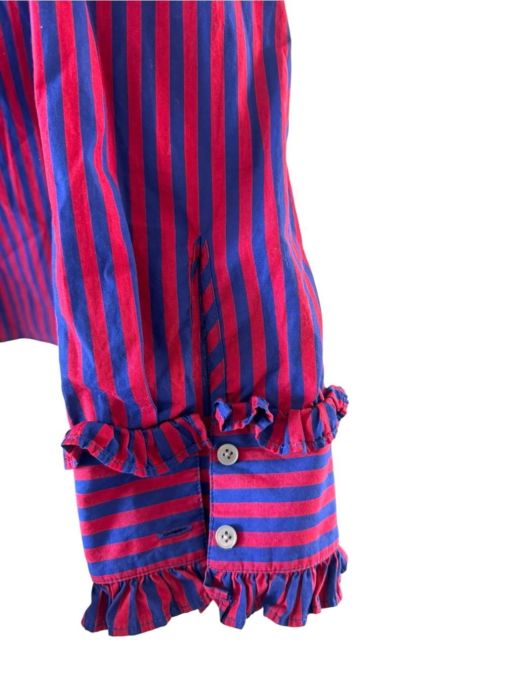 J. Crew Women's Red and Blue Poplin Striped Ruffle-Trim 100% cotton size XL - Picture 6 of 7